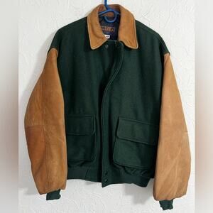 Hilton Men's 90s Wool & Leather Vintage Varsity Jacket Made in USA Size XL CLEAN